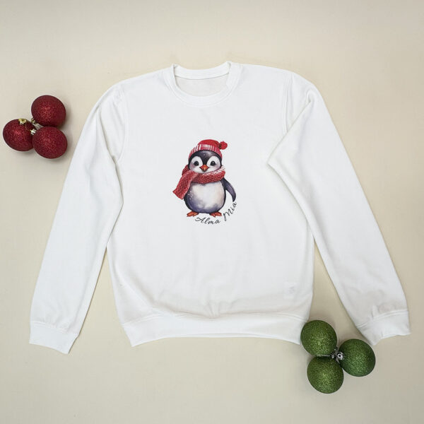 Buzo navideño pinguino algodón blanco diseño 1